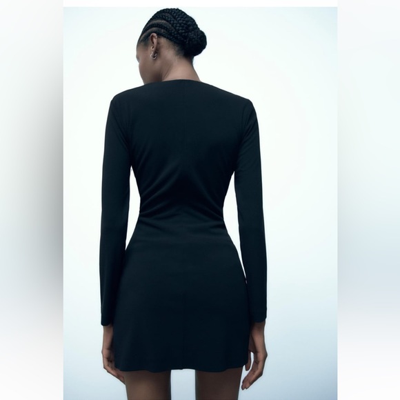 ZARA TIED RUCHED DRESS BLACK SIZE XS NWT - Picture 3 of 6